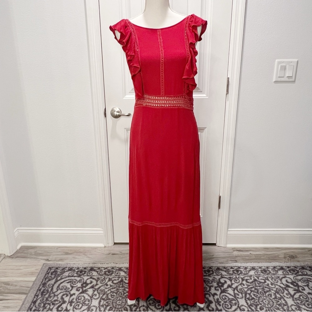 RUSH Maxi Red Dress Ruffled Size Large Sleeveless Holiday Party